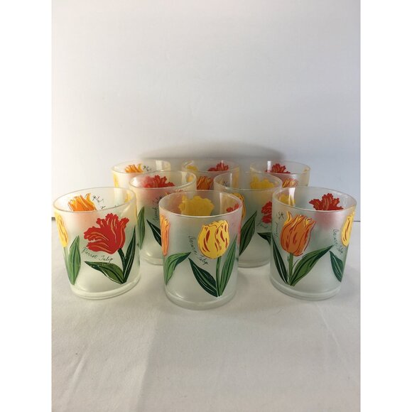 Vtg Precisioncraft Drinking Glasses Frosted Acrylic Parrot Tulip Design Set of 8 - Picture 3 of 14